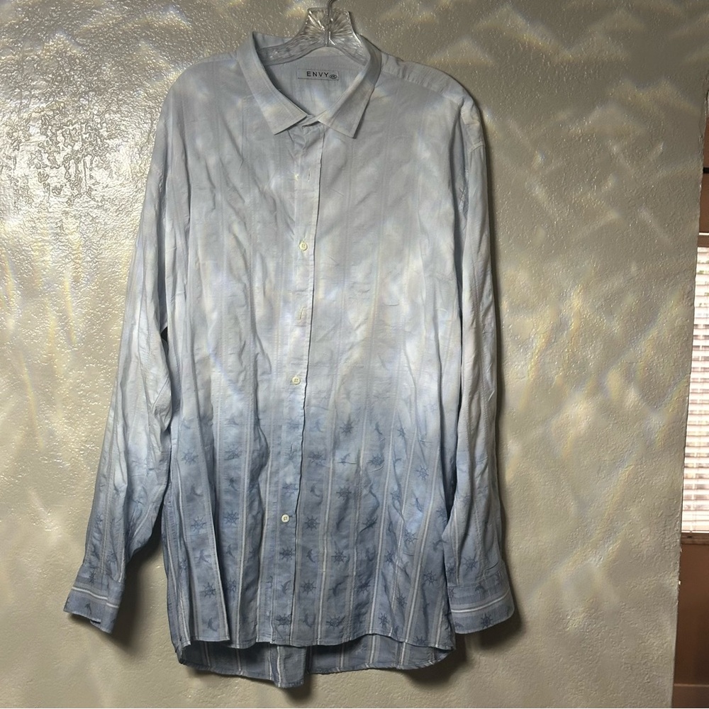 Envy Men's Gradient Blue Casual Button Down Dress Shirt Size 4XL Embedded Design